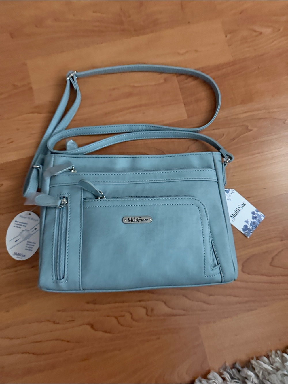MultiSac Soft Blue Crossbody Bag with Front Zip Pockets